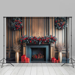 Lofaris Poinsettia Fireplace Winter Christmas Photo Backdrop