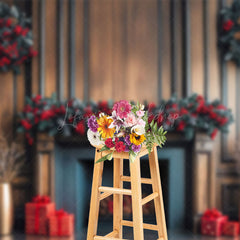 Lofaris Poinsettia Fireplace Winter Christmas Photo Backdrop