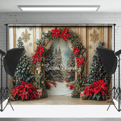 Lofaris Poinsettia Leaf Retro Luxury Wall Christmas Backdrop