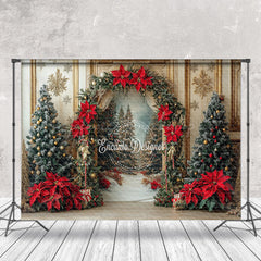 Lofaris Poinsettia Leaf Retro Luxury Wall Christmas Backdrop