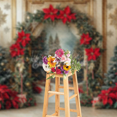 Lofaris Poinsettia Leaf Retro Luxury Wall Christmas Backdrop