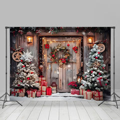 Lofaris Poinsettia Wreath Barn Door Christmas Photo Backdrop