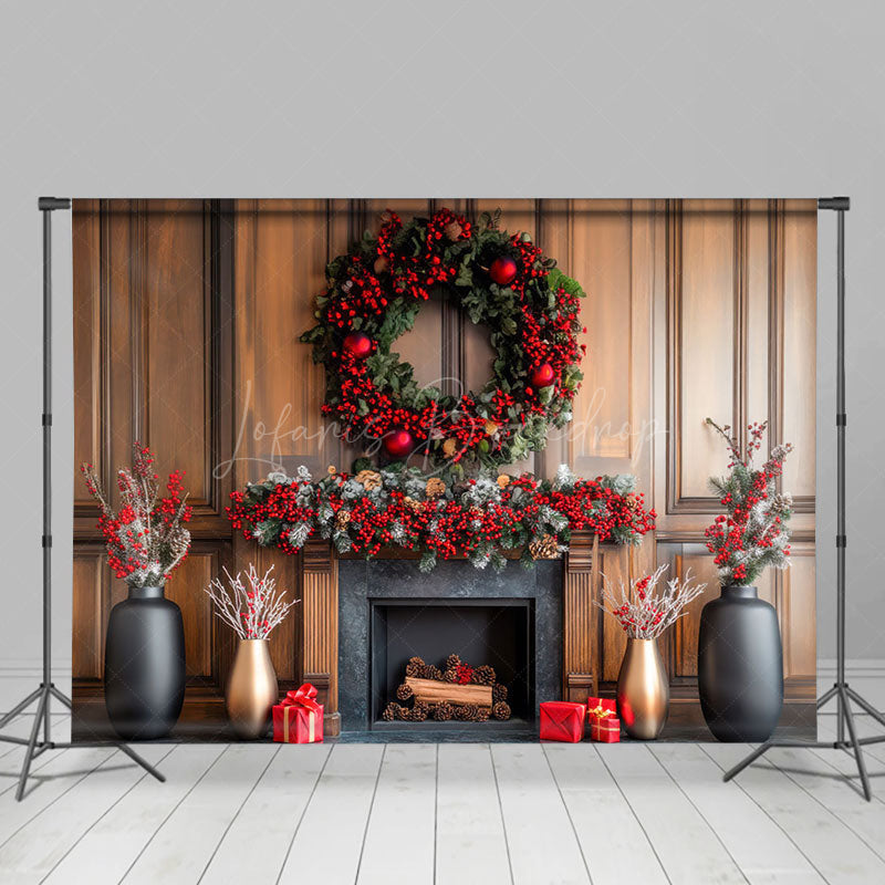 Lofaris Poinsettia Wreath Winter Christmas Indoor Photo Backdrop