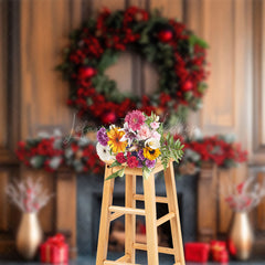 Lofaris Poinsettia Wreath Winter Christmas Indoor Photo Backdrop