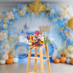 Lofaris Princess Carriage Floral Pumpkin Cake Smash Backdrop