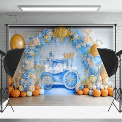 Lofaris Princess Carriage Floral Pumpkin Cake Smash Backdrop