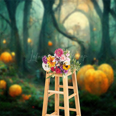 Lofaris Pumpkin Light Dim Mystical Forest Halloween Backdrop