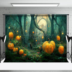 Lofaris Pumpkin Light Dim Mystical Forest Halloween Backdrop