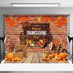 Lofaris Pumpkin Maples Turkey Brick Thanksgiving Day Bacdrop