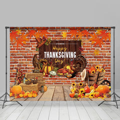 Lofaris Pumpkin Maples Turkey Brick Thanksgiving Day Bacdrop