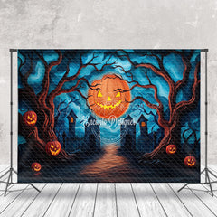 Lofaris Pumpkin Moon Cemetery Trees Halloween Photo Backdrop