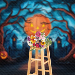 Lofaris Pumpkin Moon Cemetery Trees Halloween Photo Backdrop