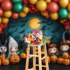 Lofaris Pumpkins Balloon Castle Moon Kids Halloween Backdrop