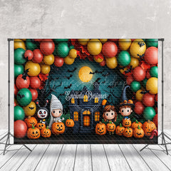 Lofaris Pumpkins Balloon Castle Moon Kids Halloween Backdrop