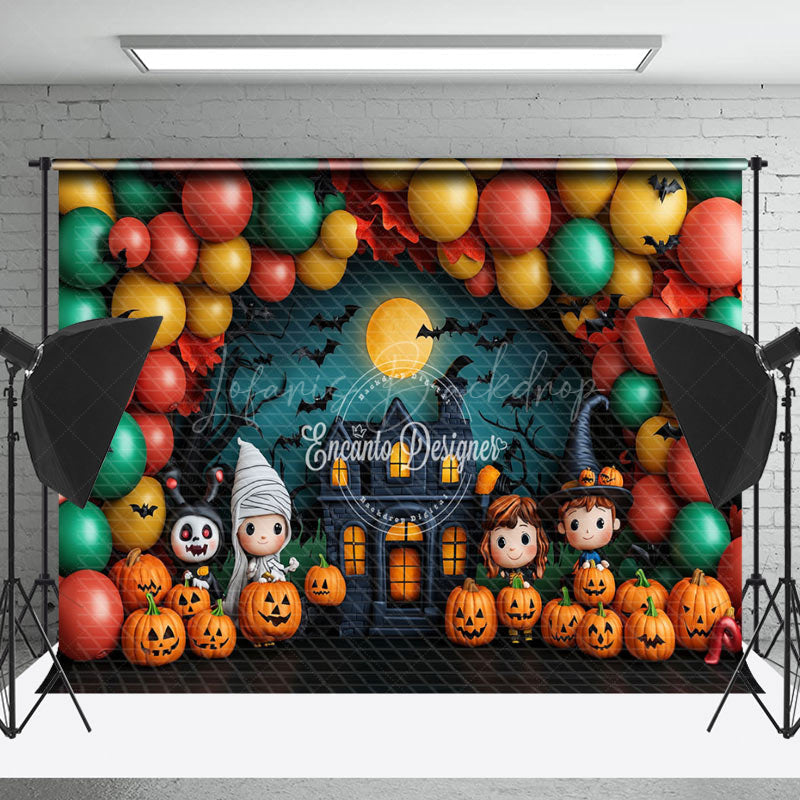 Lofaris Pumpkins Balloon Castle Moon Kids Halloween Backdrop