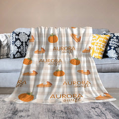 Lofaris Pumpkins Pie Light Brown Plaid Custom Name Blanket