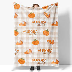 Lofaris Pumpkins Pie Light Brown Plaid Custom Name Blanket