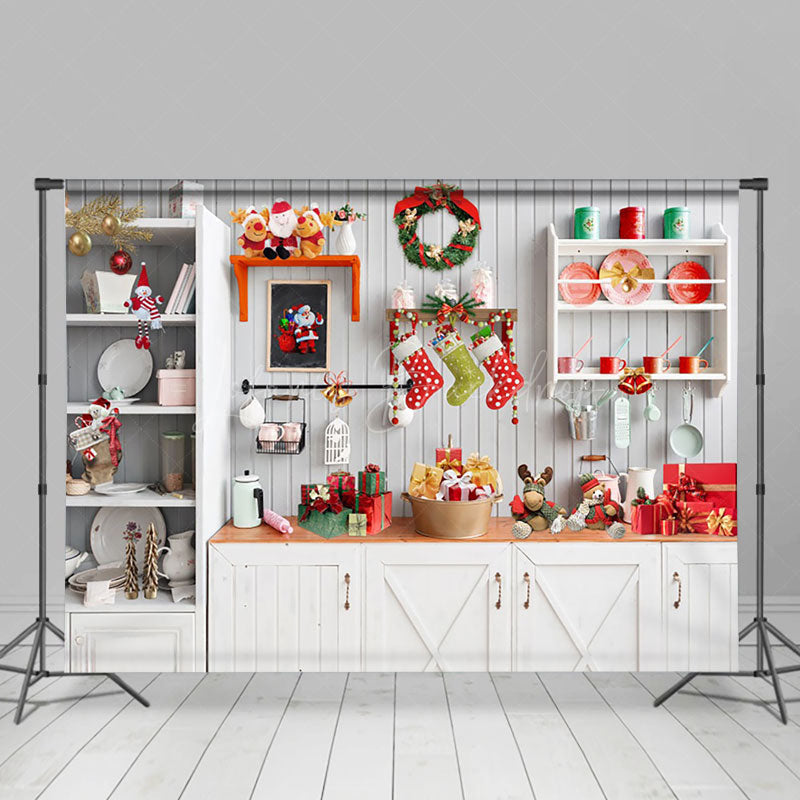 Lofaris Pure White Festive Kitchen Christmas Vibe Backdrop