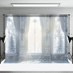 Lofaris Pure White Luxury Snowy Winter Window Scene Backdrop