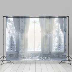 Lofaris Pure White Luxury Snowy Winter Window Scene Backdrop