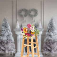 Lofaris Pure White Vintage Fireplace Tree Christmas Backdrop