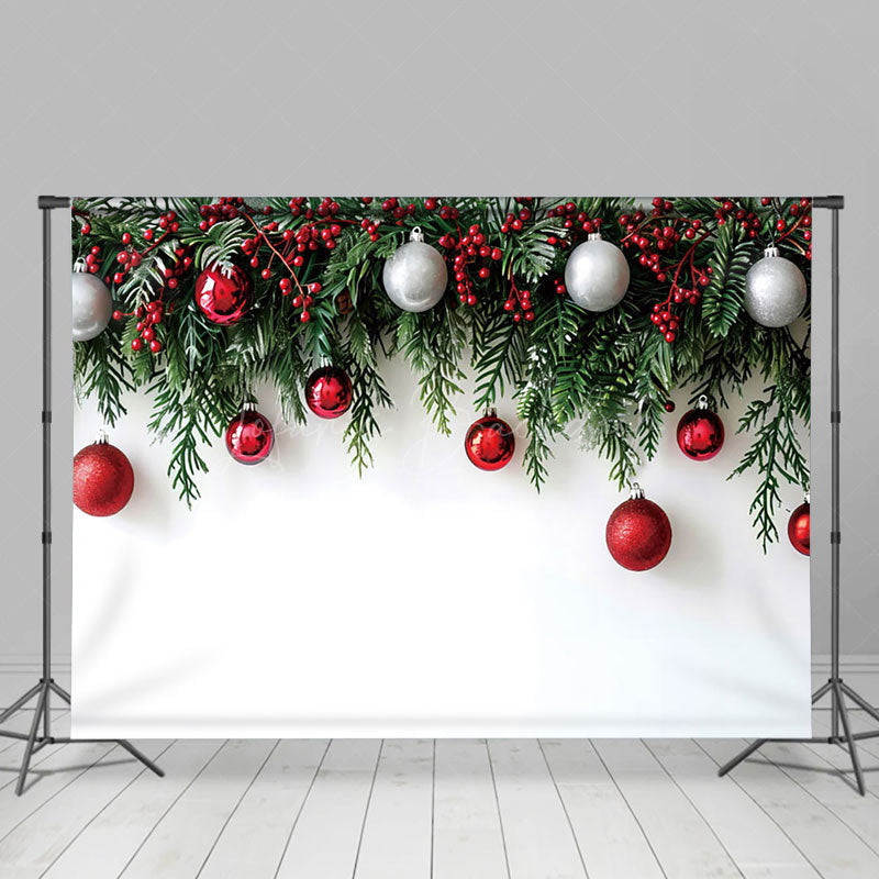 Lofaris Pure White Wall Pine Leaves Bells Christmas Backdrop