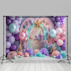 Lofaris Purple Arch Balloon Mermaid Cake Smash Backdrop