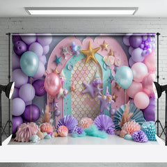 Lofaris Purple Arch Balloon Mermaid Cake Smash Backdrop