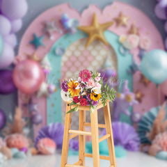 Lofaris Purple Arch Balloon Mermaid Cake Smash Backdrop