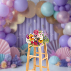 Lofaris Purple Arch Balloon Shells Stars Cake Smash Backdrop