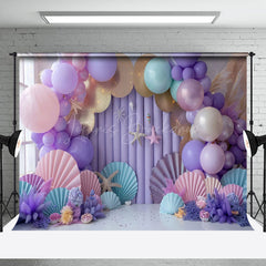 Lofaris Purple Arch Balloon Shells Stars Cake Smash Backdrop