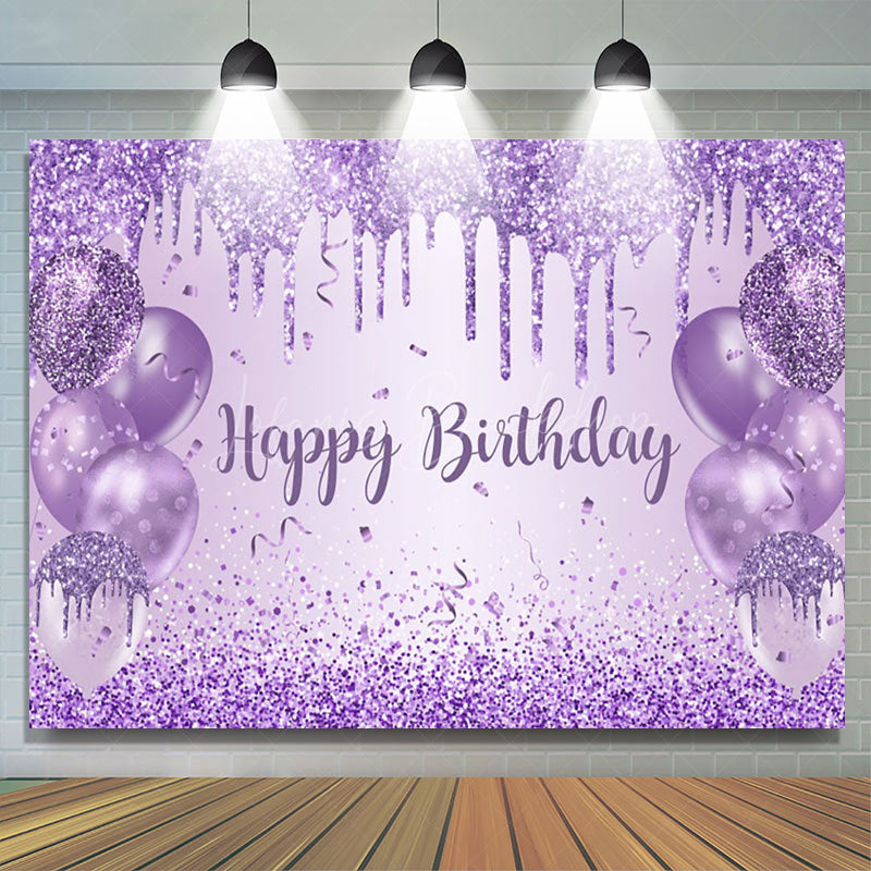 Lofaris Purple Balloon Glitter Happy Birthday Party Backdrop