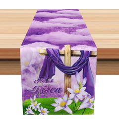 Lofaris Purple Clouds Corss He Is Risen Easter Table Runner