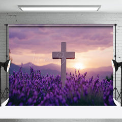 Lofaris Purple Floral Blurry Sunset Sky Cross Easter Backdrop