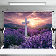 Lofaris Purple Floral Field Sunset Cross Easter Backdrop