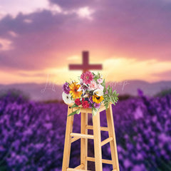 Lofaris Purple Floral Field Sunset Sky Cross Easter Backdrop