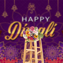 Lofaris Purple Floral Gold Lights Happy Diwali Backdrop