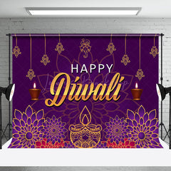 Lofaris Purple Floral Gold Lights Happy Diwali Backdrop