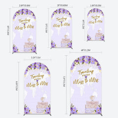 Lofaris Purple Floral Luggage Map Wedding Arch Backdrop