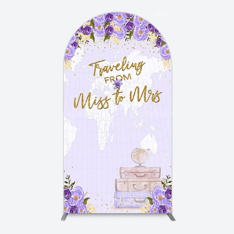 Lofaris Purple Floral Luggage Map Wedding Arch Backdrop