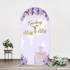 Lofaris Purple Floral Luggage Map Wedding Arch Backdrop