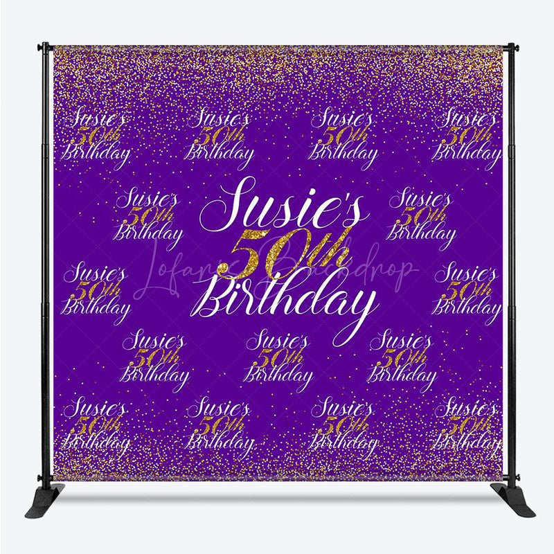 Lofaris Purple Gold Custom Step And Repeat Birthday Banner