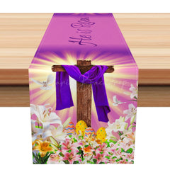 Lofaris Purple Gold Sunlight Cross He Is Risen Table Runner