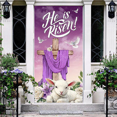 Lofaris Purple He Is Risen Cross Lamp Floral Door Cover