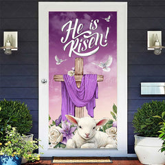 Lofaris Purple He Is Risen Cross Lamp Floral Door Cover