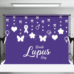 Lofaris Purple Heart Butterfly Happy World Lupus Day Backdrop