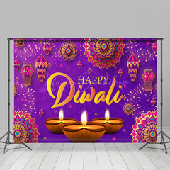 Lofaris Purple Lanterns Diyas Floral Happy Diwali Backdrop