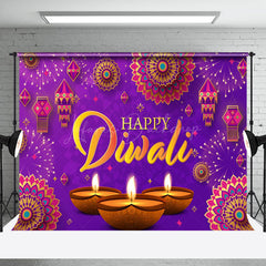 Lofaris Purple Lanterns Diyas Floral Happy Diwali Backdrop