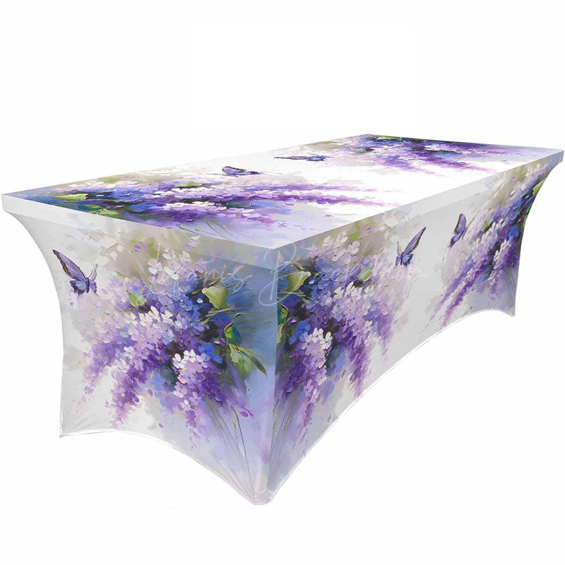 Lofaris Purple Lavender Floral Butterfly Stretch Table Cover