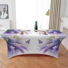 Lofaris Purple Lavender Floral Butterfly Stretch Table Cover